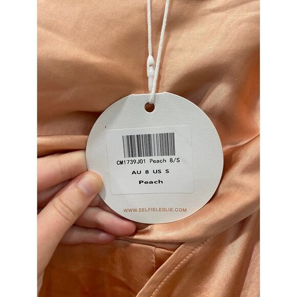 Selfie Leslie Strapless Wrap Midi Satin Dress Orange Peach NEW - Picture 3 of 5